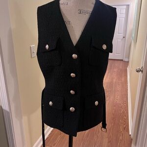 Ann Tylor tweed Elegant Black Women's Vest with Gold Accents